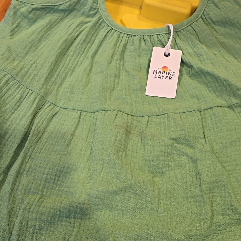 NWT Marine Layer Jude Flutter Sleeve Midi Dress - Jade Green Sheen Large - Picture 5 of 5